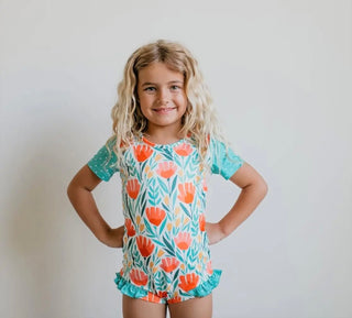 Leo Luvs Blue Polka Dot And Red Floral Leotard