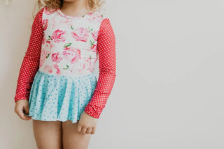 Leo Luvs Shiny Flare Skirt Rose Teal Leotard