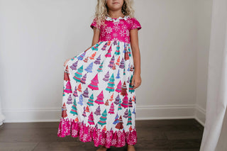 Girls Fuchsia Tree Holiday Christmas Lounge Gown: 10