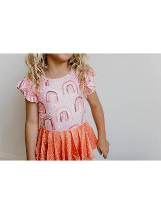 Leo Luvs Coral Rainbow Skirted Leotard